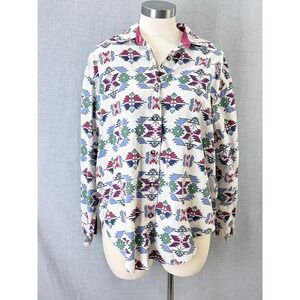 Vintage Red Rover Southwestern Aztec Geometric Print Button Down Shirt L AS IS‎